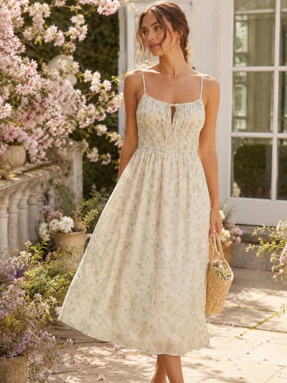 ASTR The Label Floral Silky Smocked Midi Dress M Wedding Guest